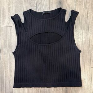 Forever 21 Black Ribbed Cutout Crop Top